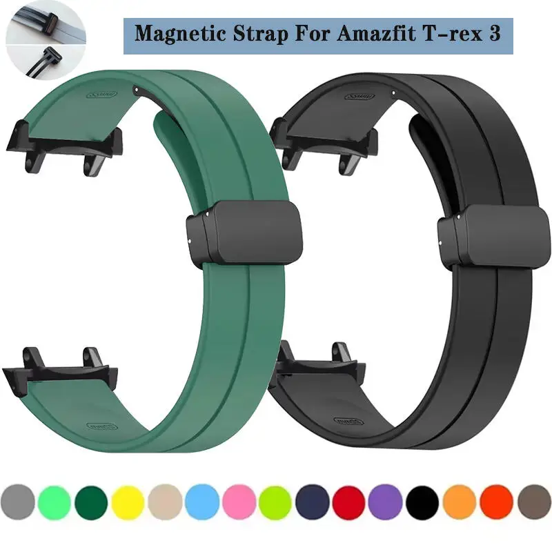 Silicone Strap For Huami Amazfit T-rex 3 Foldable Magnetic Buckle Band For Amazfit T-rex 3 Smart Watch Accessories Correa Belt