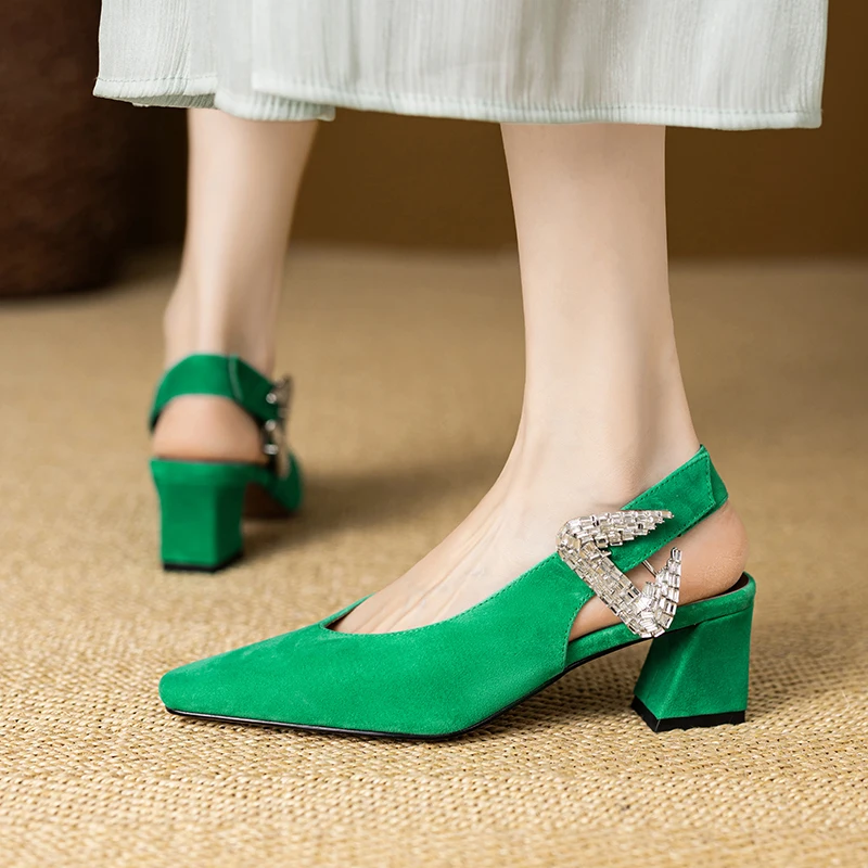 

Genuine Leather Sheepskin Suede Heels Women's Sandals , Pointed Toe Slingback Summer High Heels,Fashion Womens shoes