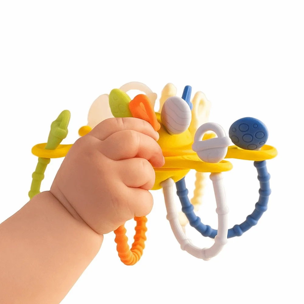 Piłeczka sensoryczna dla niemowląt PP, zabawka Montessori, rozwój sensoryczny, silikonowa, ze sznurkiem do ciągnięcia, uspokajająca, trening chwytania palcami.