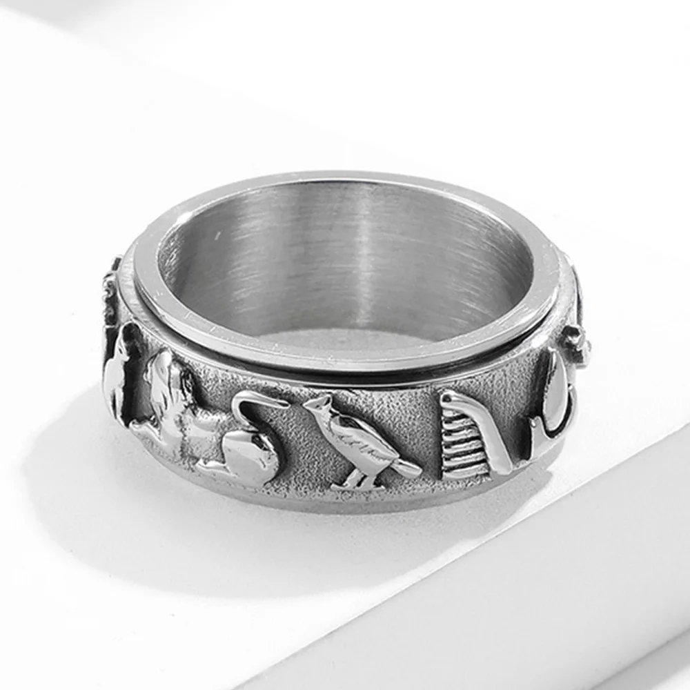 Egyptian Retro Lucky Symbol Stainless Steel Rotatable Ring Ring Personalized Hand Jewelry