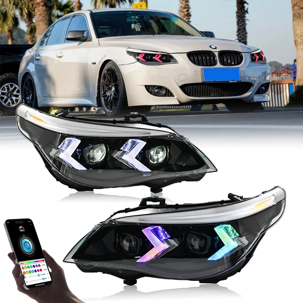 

1 комплект RGB светодиодных фар для BMW 5 серии E60 E61 2005-2010, передние фары в сборе, аксессуары для фар DRL