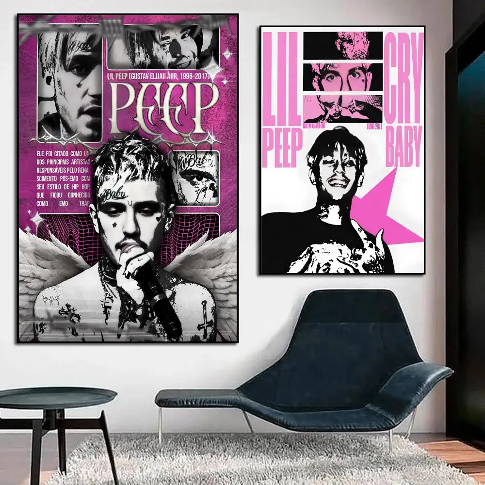 Rapper L-Lil Peep Poster Durable Waterproof Aesthetic Stickers Wall Art HD  for Office Bedroom Bar  Coffee Home Decor