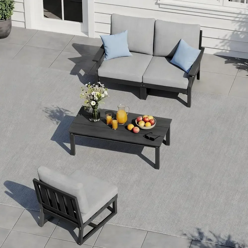 4-Piece Weather-Resistant Outdoor Furniture Set with Cushions, Suitable for Patio, Lawn, or Deck, Black