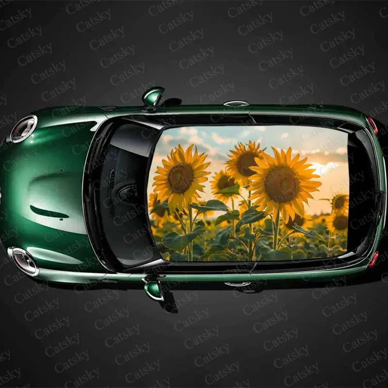 Field Sunflowers Sun Sky Print Car Roof Sticker Wrap Racing SUV Auto Accessories Packaging PVC Car Hood Graphic Decal Decor