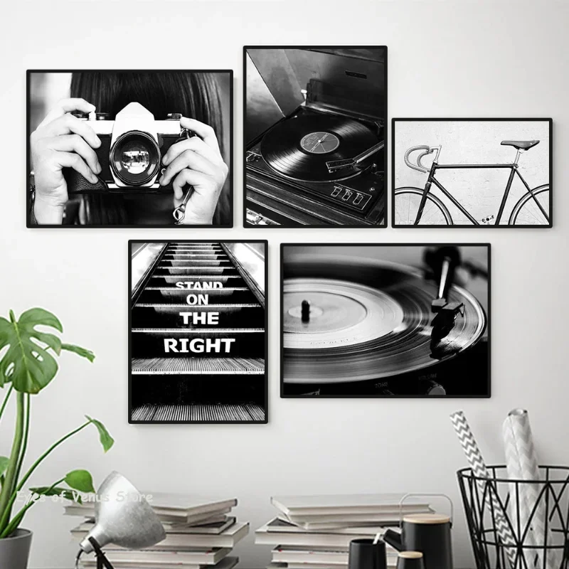 Black and White Vintage Poster Old Camera Wall Art Canvas Painting Bike Record Print Nordic Poster Wall Pictures Room Home Decor