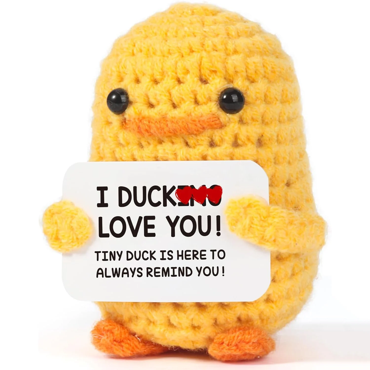 Cute Handwoven Positive Energy Duck Ornament Christmas Party Gift Handmade Wool Crochet Duck With Care Card Home Room Decoration