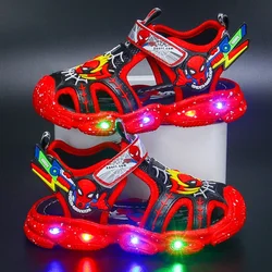 Disney LED sandali sportivi estate cartone animato sandali Spiderman per ragazzi scarpe da spiaggia Casual suola morbida scarpe per bambini