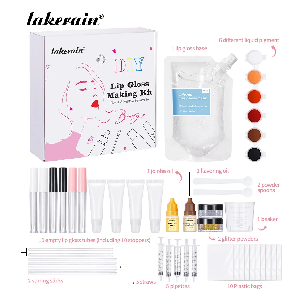 Lakerain kit de fabricação de brilho labial, faça você mesmo, base de brilho labial, matéria-prima, hidratante, alta qualidade, profissional, conjunto de brilho labial