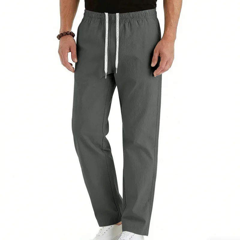2026 Summer Cross-Border Men's Commuting Casual Trousers High Street Simple Sports Loose Breathable Drawstring Straight Trousers