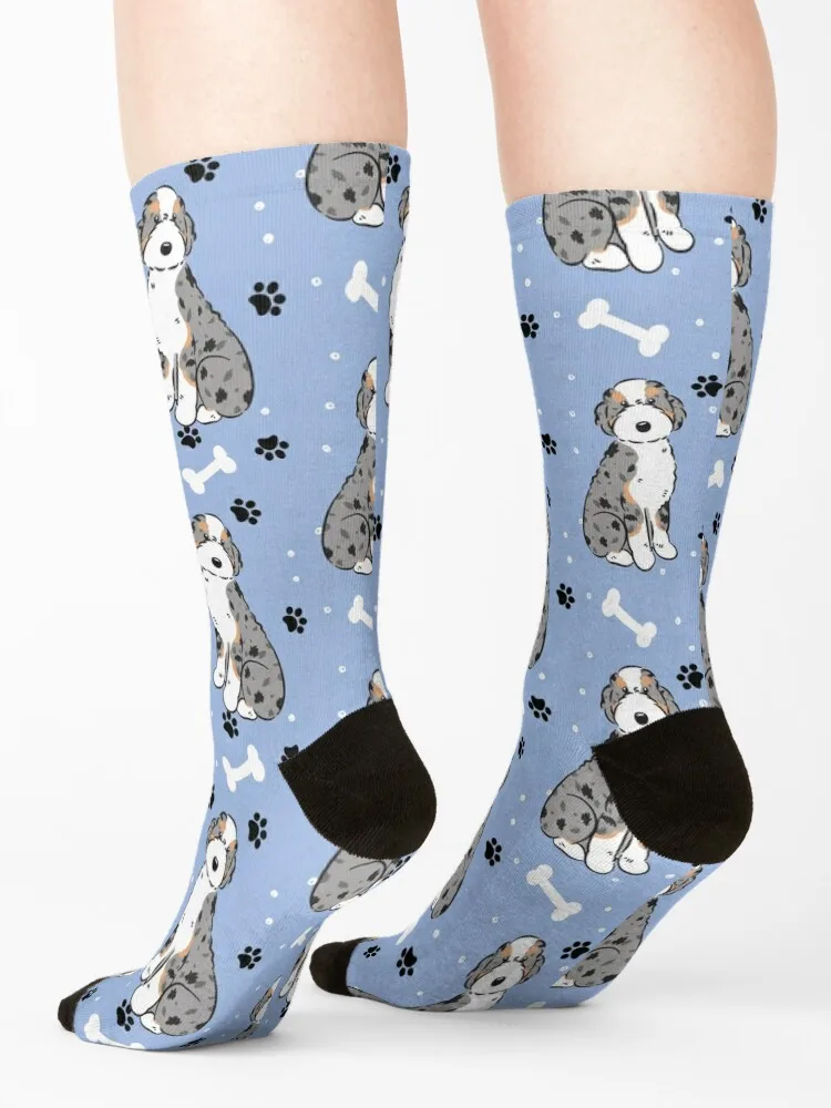 Blue Merle Tan Aussiedoodle Aussie Doodle Dog Socks designer new year winter christmass gift Socks For Women Men's