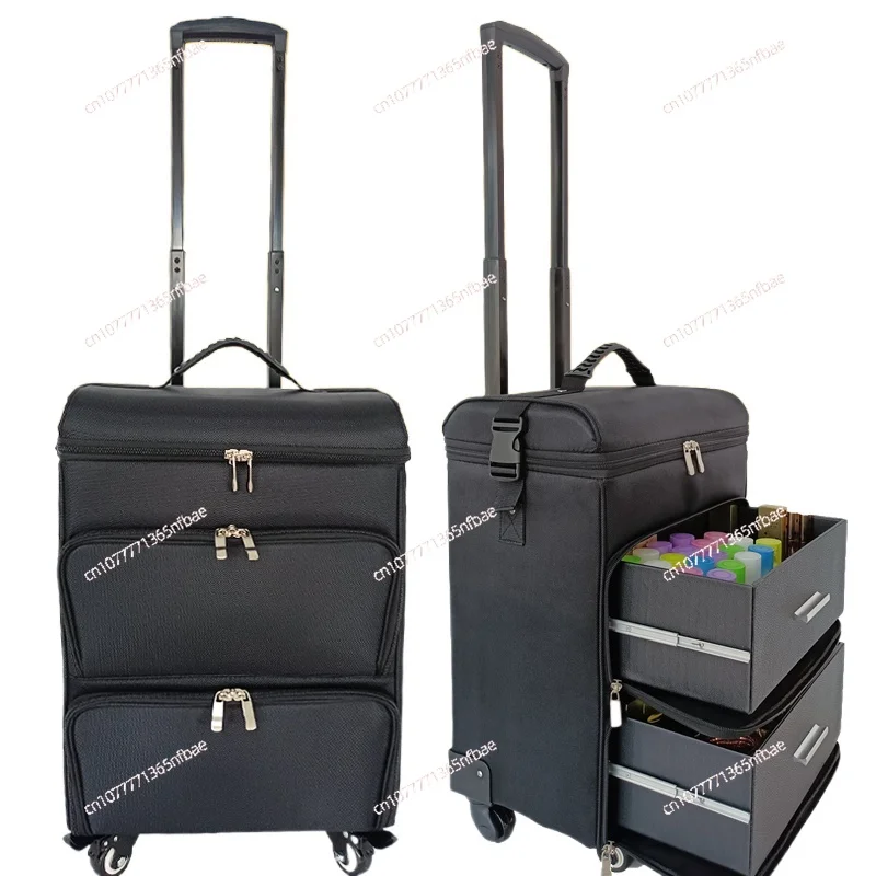 Canvas Large-capacity Trolley Cosmetic Case Professional Follow-up Artist Makeup Artist Tattoo Embroidery Nail Art Tool