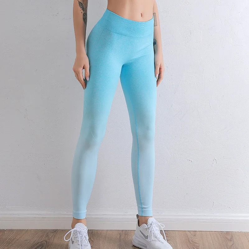 

Бесшовные штаны для йоги, висит и окрашивание, постепенное изменение цвета, высокая талия, плотные леггинсы для бега, фитнеса