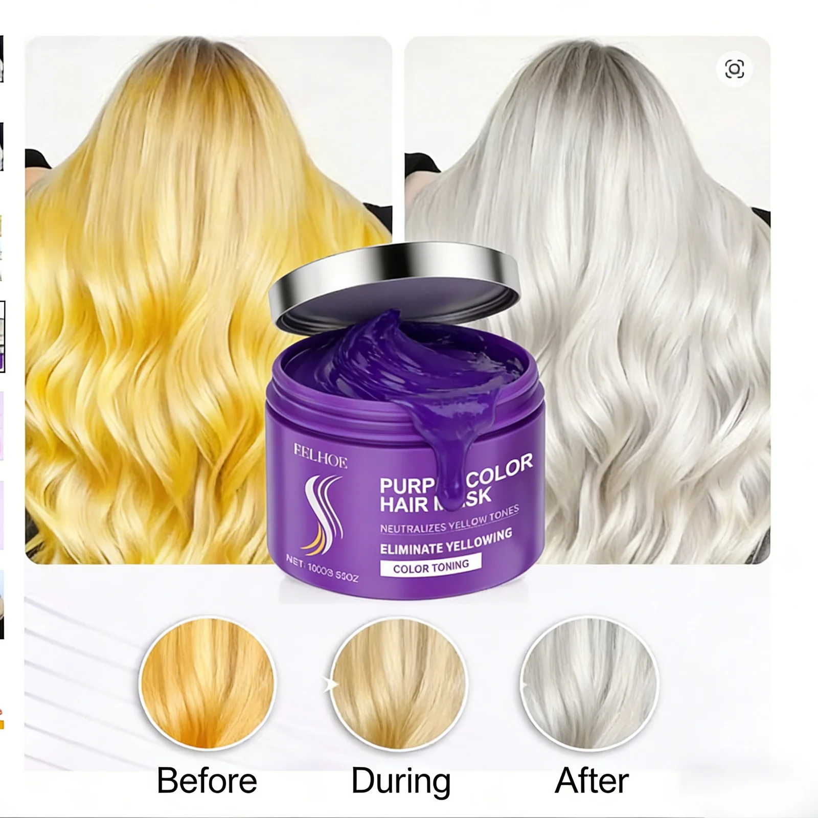 

Keratin Purple Hair Mask 100g Repair Treatment for Gray & Yellowing Hair, Anti-Brass Toning Mask for Blonde & Bleached Hair