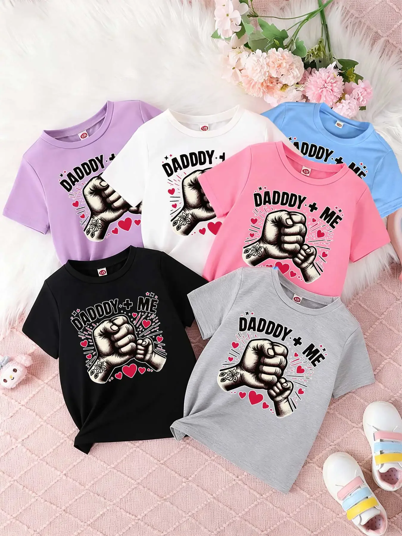 Children's Short-sleeved T-shirts for Boys and Girls, Loose and Breathable,daddy and Me,fist Bump,daddy Love,father Child Quote