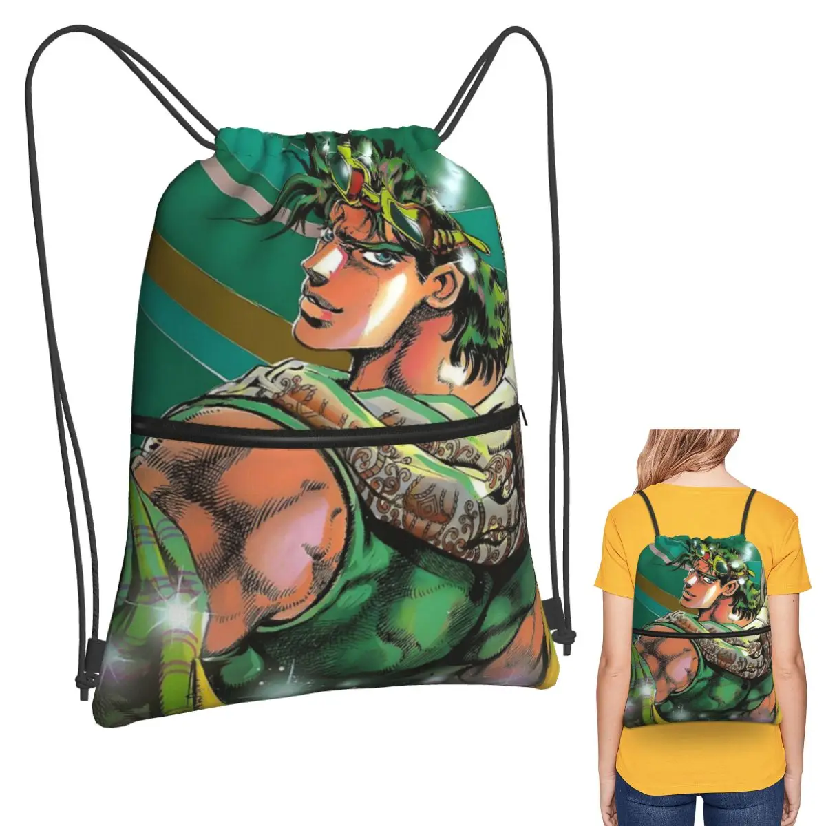 Jojo Bizarre Adventure Joseph Joestar Anime Backpacks Fashion Drawstring Bags Shoes Bag Book Bags for Travel Students