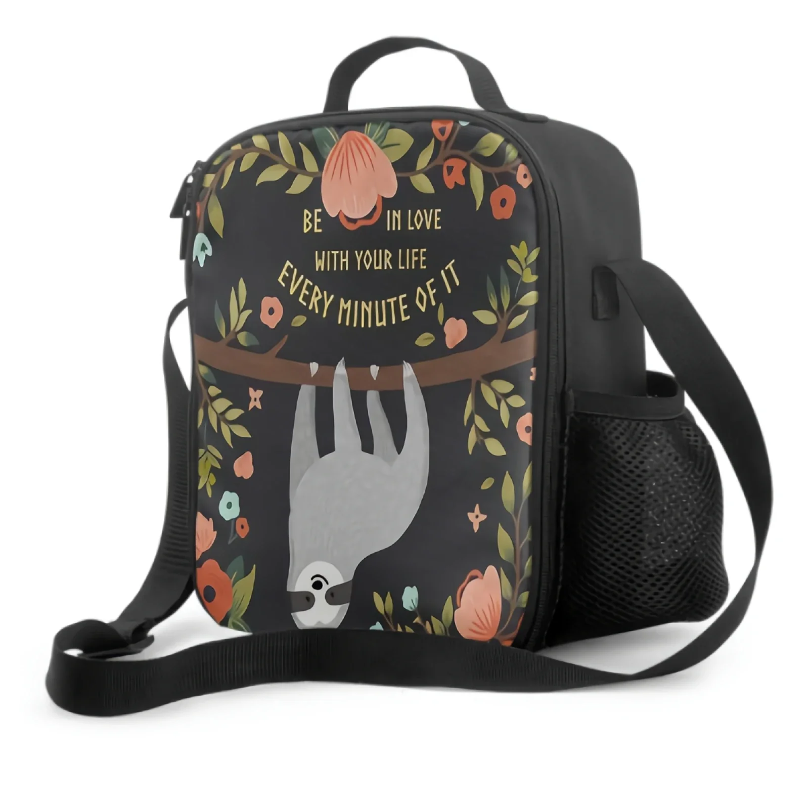 

Funny Sloth On Tree Insulated Lunch Box Leakproof Portable Lunch Bags with Adjustable Shoulder Strap Reusable Cooler Tote Bag