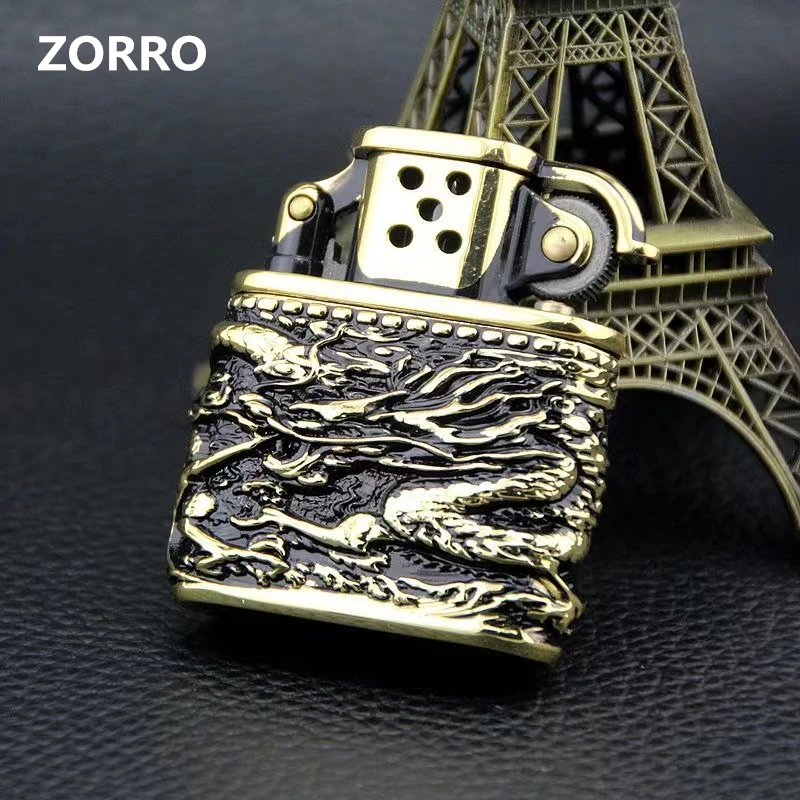 ZORRO Vintage Retro Nostalgic Pure Copper Windproof Kerosene Lighter Armor Machine Igniter Smoking Accessories Gadgets For Men