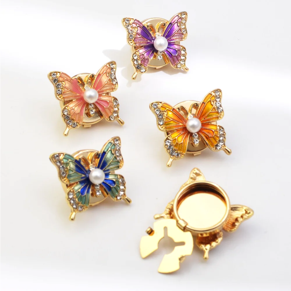 2PCS Retro Studded Pearl Butterfly Metal Button Covers Pearl Enamel Blue Butterfly Shirt Cardigan Decorative Buckle Cufflinks