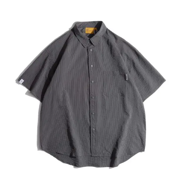 

Retro Japanese Sle Casual Color Bubble irt Loose Summer Men's ort Sve Thin Outerwear y Lightweight Top