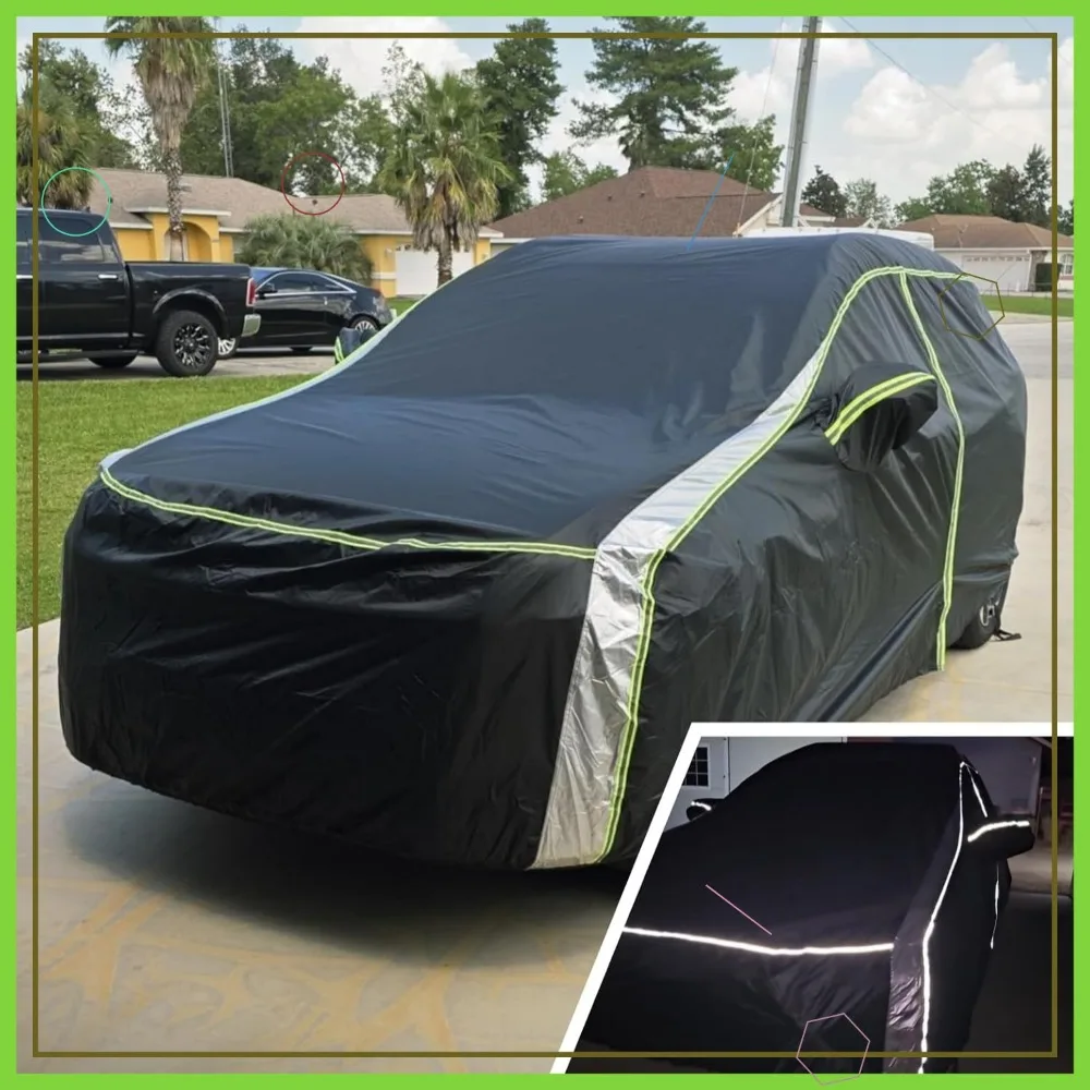 

420D All-Weather Car Cover for Honda Pilot 2003-2026, Waterproof with Zipper & Reflective Strips