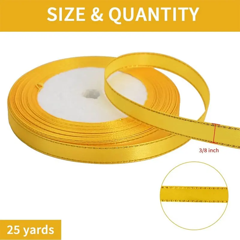25Yards Satin Ribbon 10mm Golden Edge Grosgrain Ribbons DIY for Gift Wrapping Wedding Party Decoration Scrapbooking Supplies