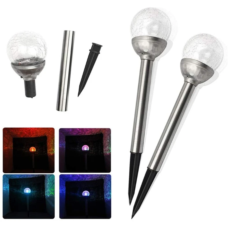 Lights On Outside Solar Lights from Garden Double LED Round In Cracked Glass Lights Suitable for Outdoor Garden Decors