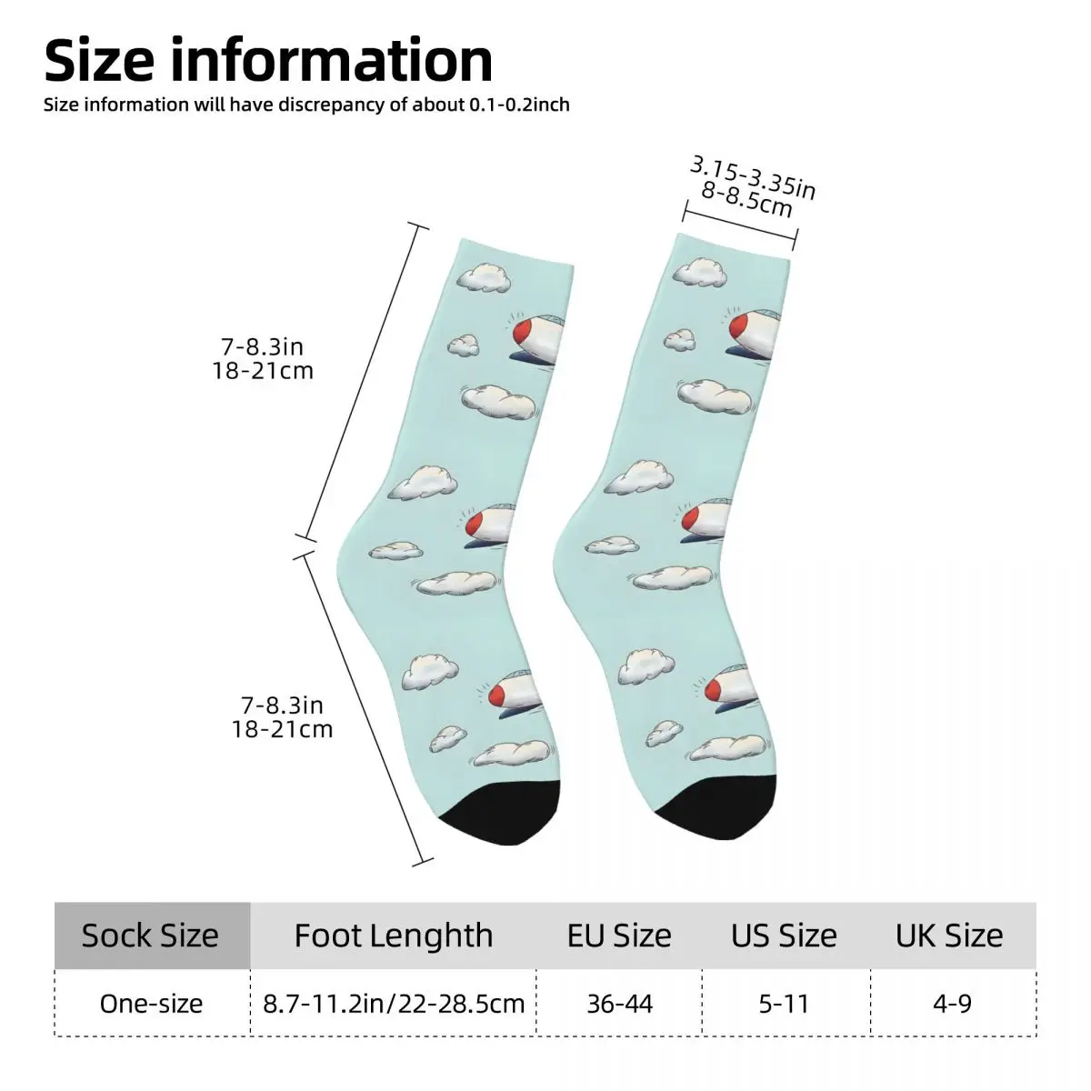 Airplane And Clouds Hand Drawn Mask Kawaii Socks Hiking Cartoon Pattern Socks