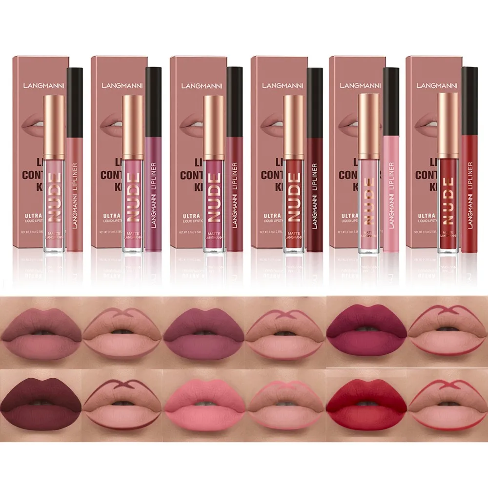 Set di matite per labbra colorate a lunga durata opache a 2 colori, matite per labbra girevoli con tazza antiaderente antisudore impermeabile