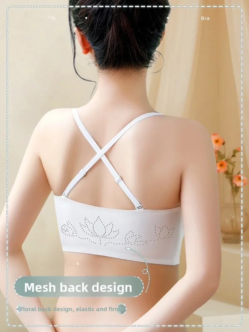 Sexy White Strapless Bralette Women's Summer Thin Style Gathered No Trace Underwear Short Cut Slim Fit Pure Color Versatile I...