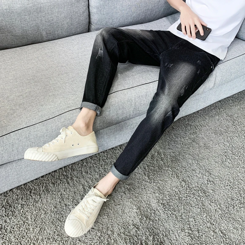 Slim Fit Men's Jeans Thin Denim Bla Casual Long Pants Spring Autumn Seasonal Faionable Brand ket Detail mid Waist