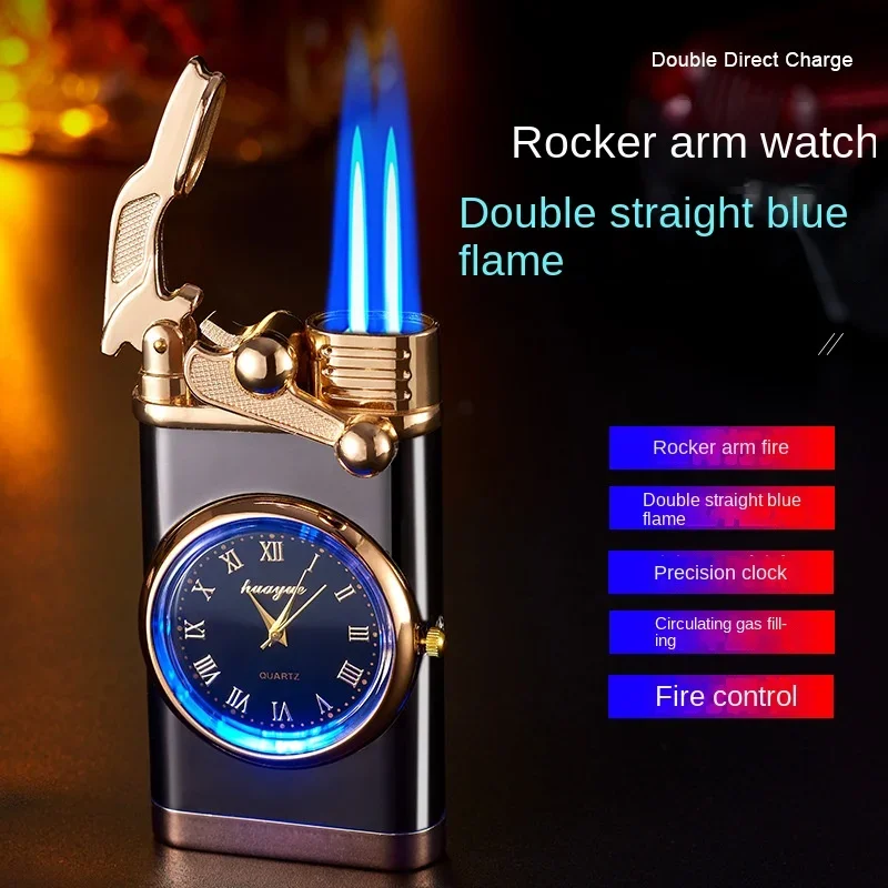 Windproof Gas Lighter Wrist Watch Cigar Lighter Outdoors Jet Double Tube Lighters Gadgets for Men Cigarette Accessories Fires