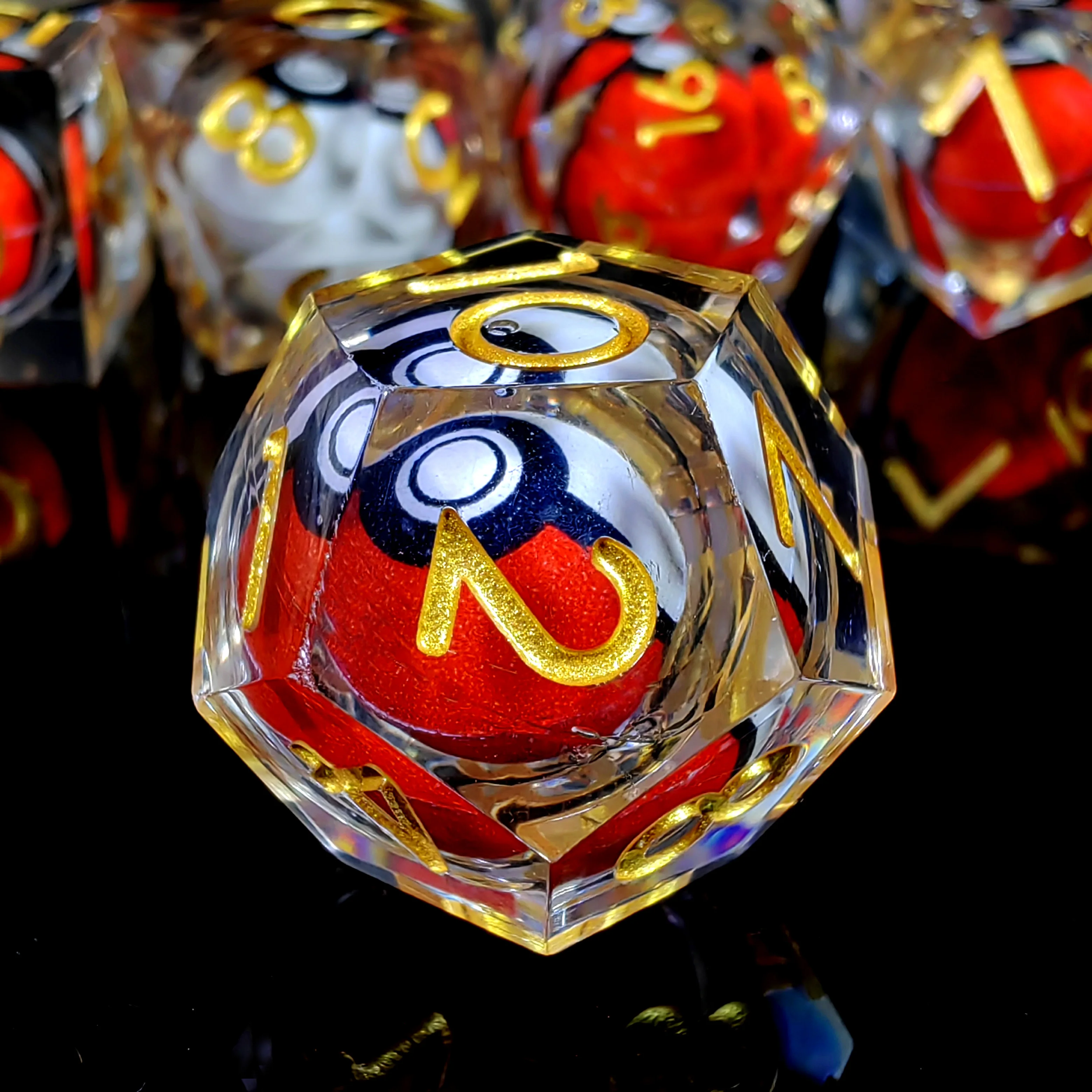 DnD Dice Set - 7-Piece Resin Polyhedral Dice with Spinning Dragon Eye Core, Transparent Design for Dungeons & Dragons, RPG Games