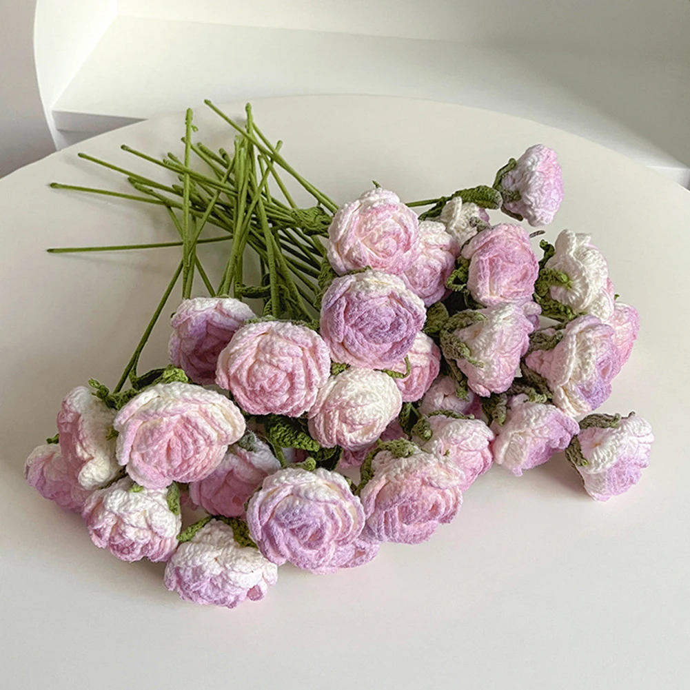 Celebration Floral Decoration Handwoven Rose Bouquet Home Decoration Cotton Thread Bouquet Artificial Plant Black