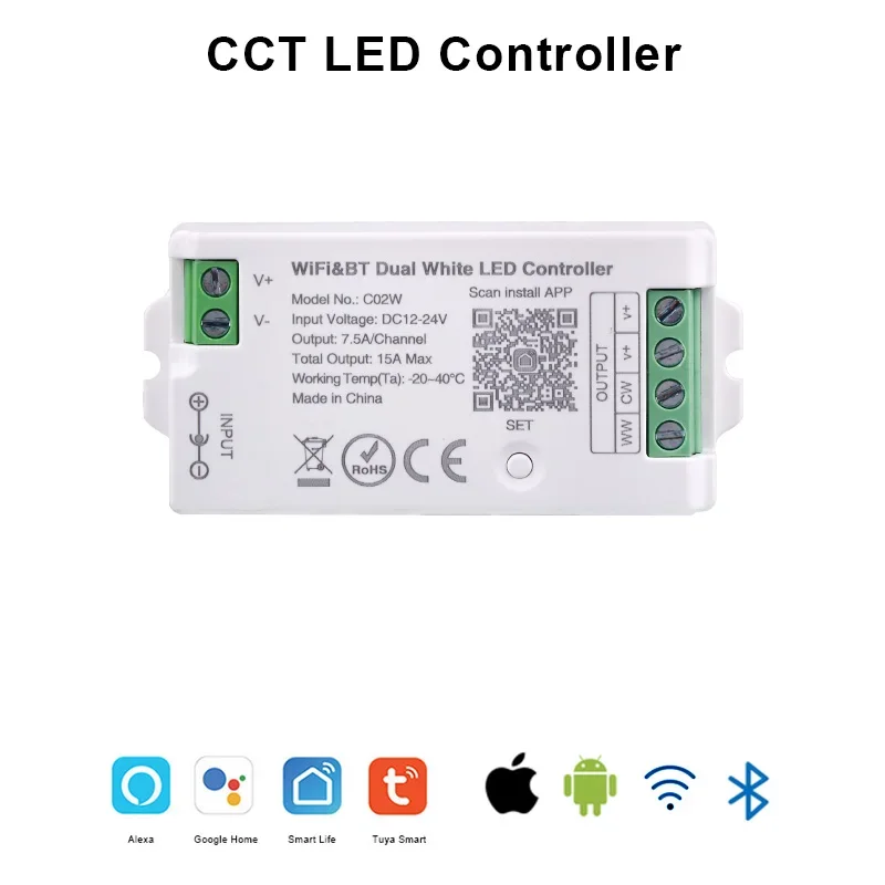 Contrôleur LED Tuya WIFI Alexa Google Home Commande vocale CCT RGB RGBW RGBCCT LED Bande Andrea BT RF Télécommande 2.4G DC5V-24V