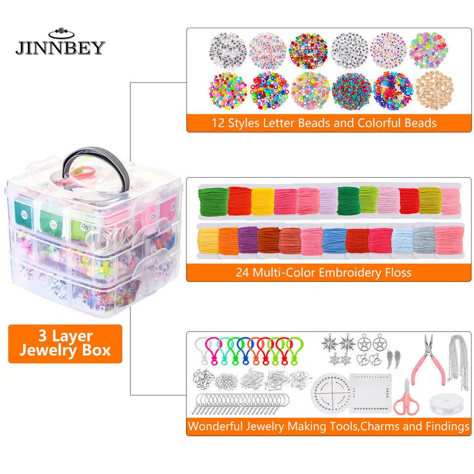 Parent Child Education DIY Jewelry Loose Bead Kit, Three Layer Material Package For Making Bracelet Necklace Pendant Accessories