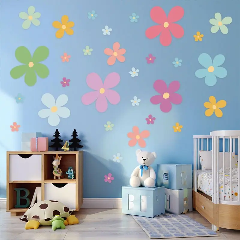 

European Style Colorful Small Flower Wall Stickers Hole Filling Kindergarten Bedrooms Glass Door Cute Petals Removable Wallpaper