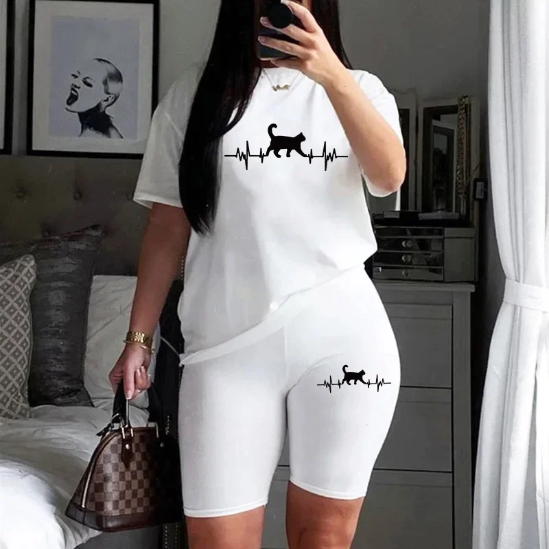 

2026 Womens Outfits Fashion Casual Printing Short Sleeve+Shorts Suit Simplicity T-shirt Tracksuits Summer Daily Short Sets S-3XL