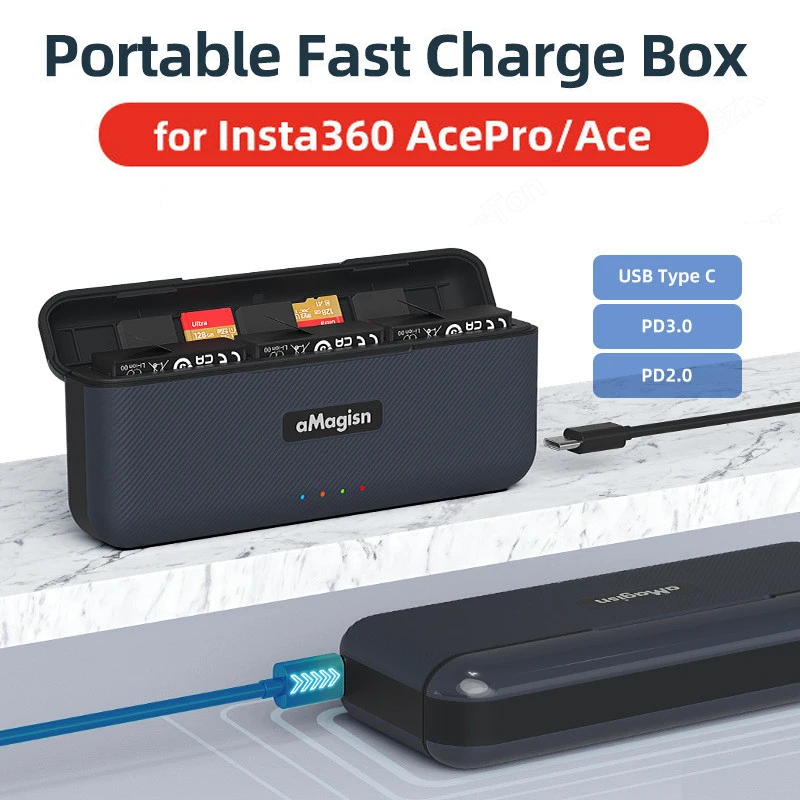 Fast Battery Charger Hub For Insta 360 Ace/Ace Pro Quick Charging Storage Station Portable Battery For Insta360 Ace/Ace Pro