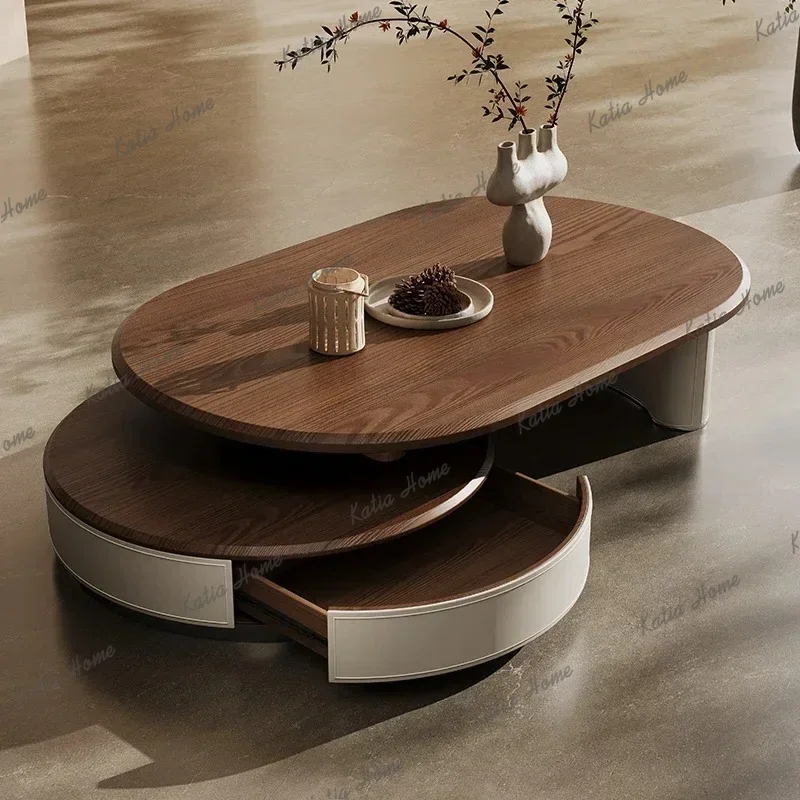 Factory Direct Round Design Coffee Table Storage Wood Nordic Modern Living Room Tea Table Space Saving Salontafel Woomkamer Home