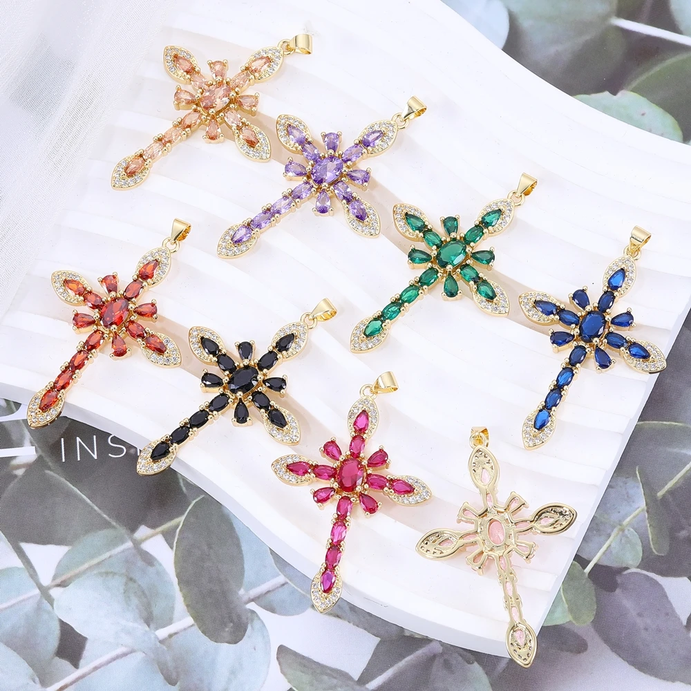 Juya DIY religiöser Talisman, Schmuckzubehör, handgefertigt, 18 Karat echt vergoldet, Cz gepflastert, katholisches christliches Kreuz, Charms-Zubehör – Detail 3