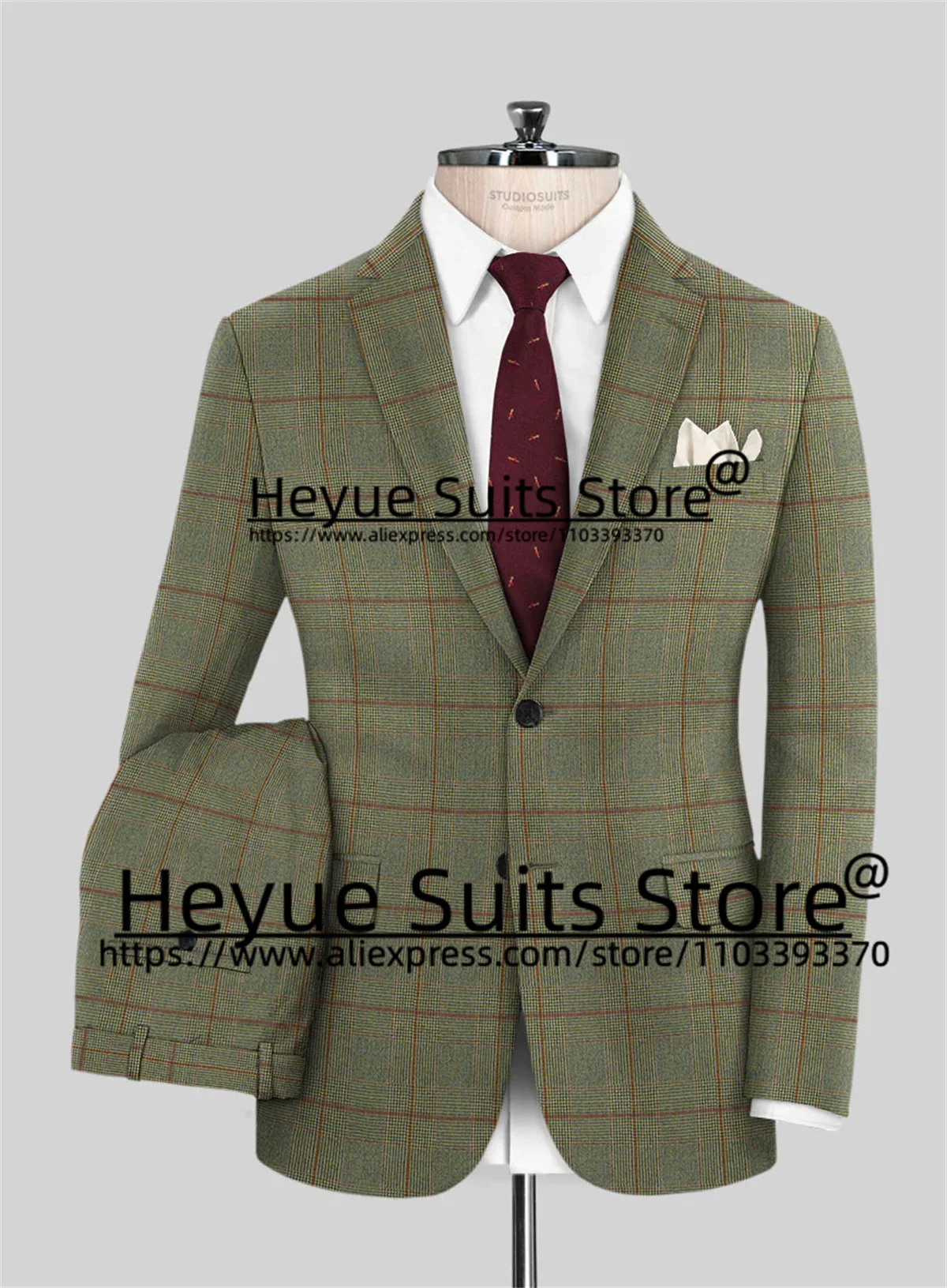 

Vintage Classic Plaid Tailor Made 3 Pcs Sets Slim Fit Notched Lapel Groom Formal Tuxedos High Qublity Male Blazer Costume Homme