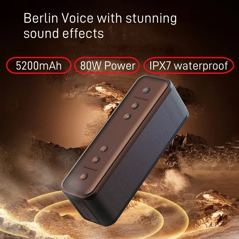 High Quality Outdoor Sound Column TWS DSP 5200mAh Music Box 80W Super Bass Subwoofer Portable Audience Bluetooth Speakers IPX7