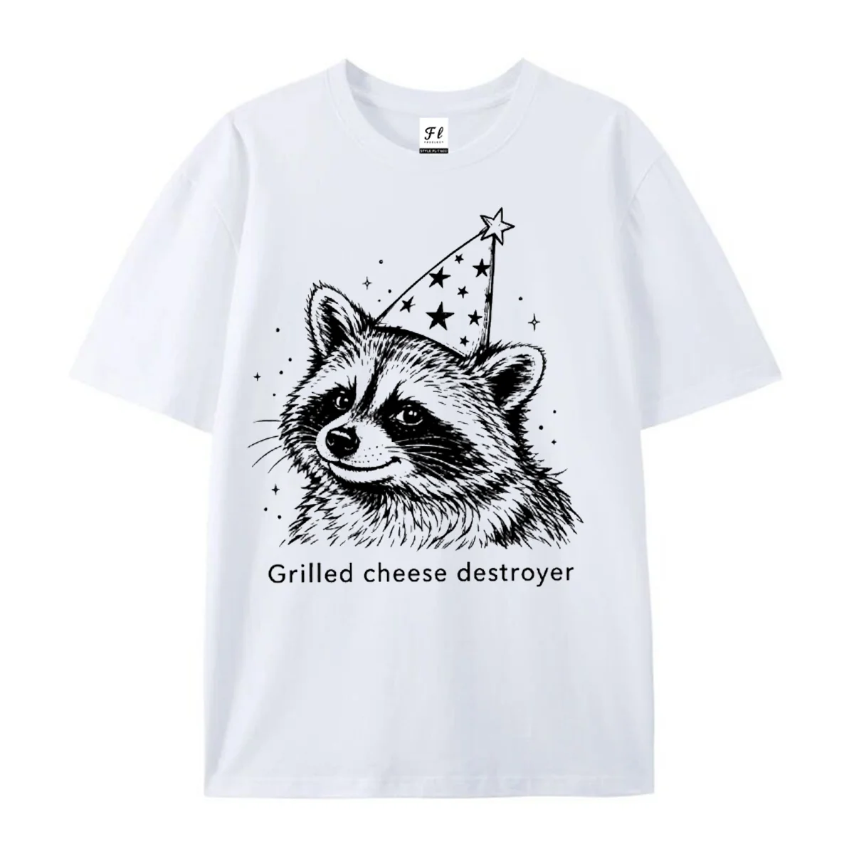 Party Hat Raccoon Graphic T‑Shirt Grilled Cheese Destroyer Funny Meme Animal Print Short Sleeve Tops Casual Humor Unisex Tee For