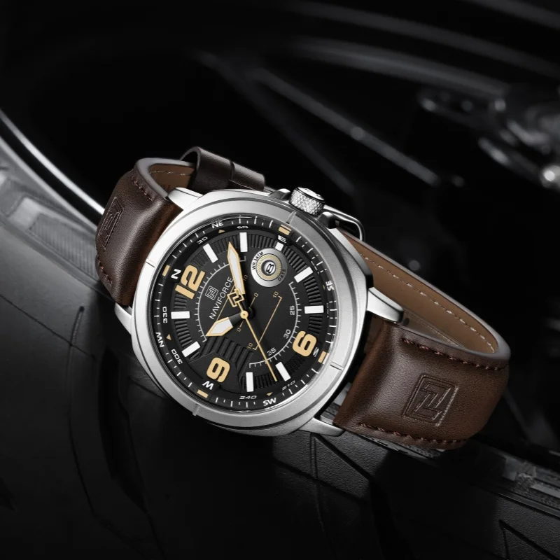NAVIFORCE 8078 Fashion Men's Quartz Watch Luminous Calendar Casual Leather Strap Waterproof Sports Watches for Man Reloj Hombre