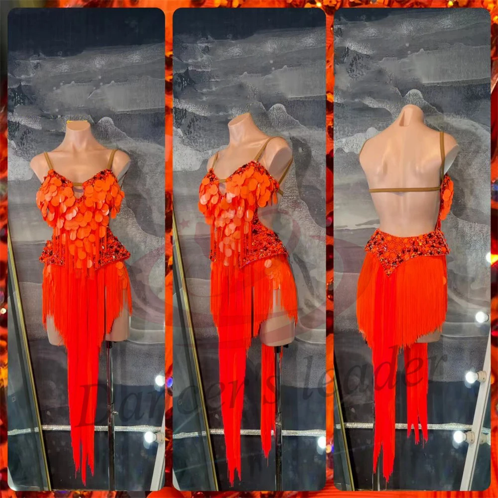 

Латинские танцы AB Stone для женщин, взрослых и детей, элитное индивидуальное оранжевое платье с кисточками и пайетками, черное платье для самбы в бассейне