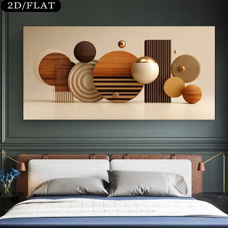 (1PC Unframe)1pc Extra Large Modern Abstract Geometric Wall Art, Brown, Golden, - Minimalist Living Room Bedroom Decor - Framel