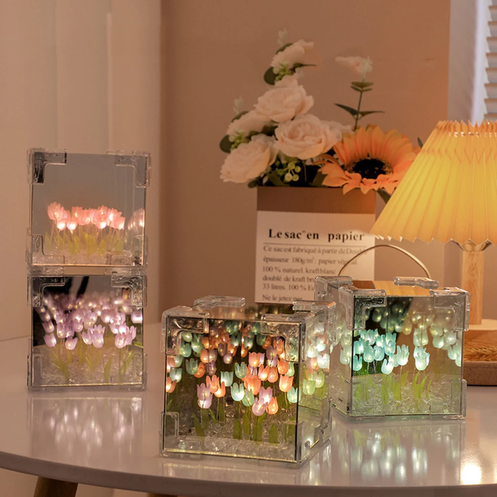 Flor de tulipa artificial luz noturna lâmpada de cabeceira lâmpada de mesa flor artificial presentes para mulheres mãe namorada