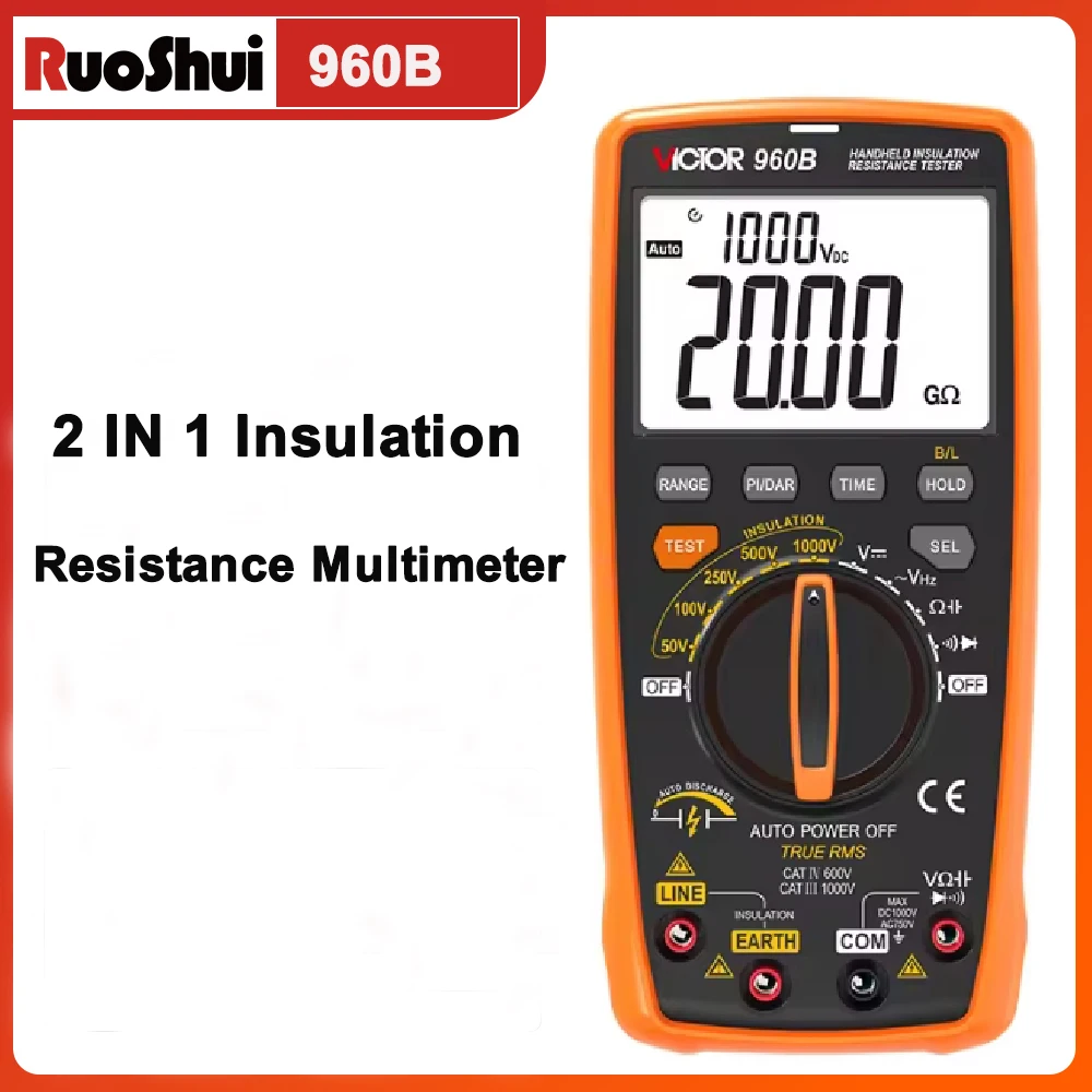 

Мультиметр VICTOR 2-в-1 для измерения сопротивления изоляции, профессиональный, 20GΩ, 1000В, True RMS, со встроенным литиевым аккумулятором