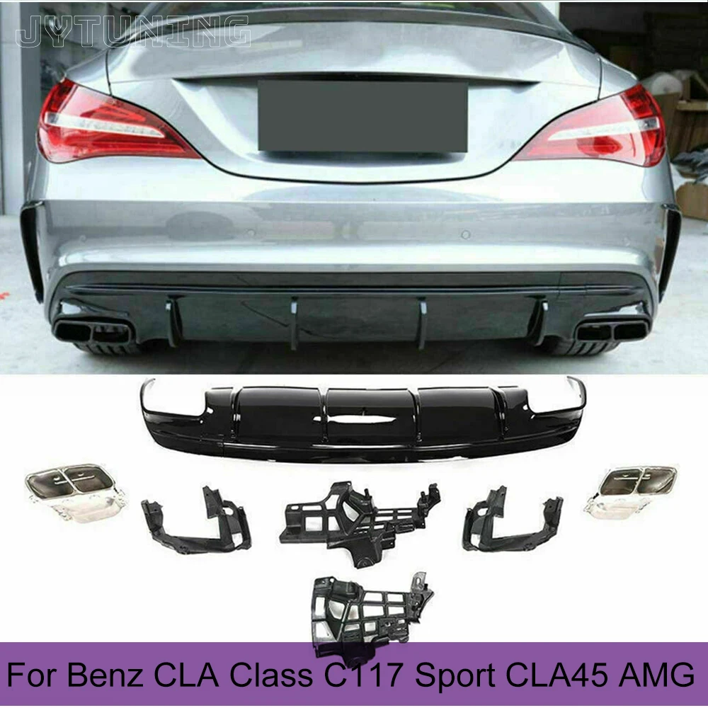 Rear Bumper Diffuser Lip for Mercedes-Benz CLA W117 C117 CLA200 CLA250 Sport CLA45 AMG 2013 - 2019 Carbon Fiber / Gloss Black