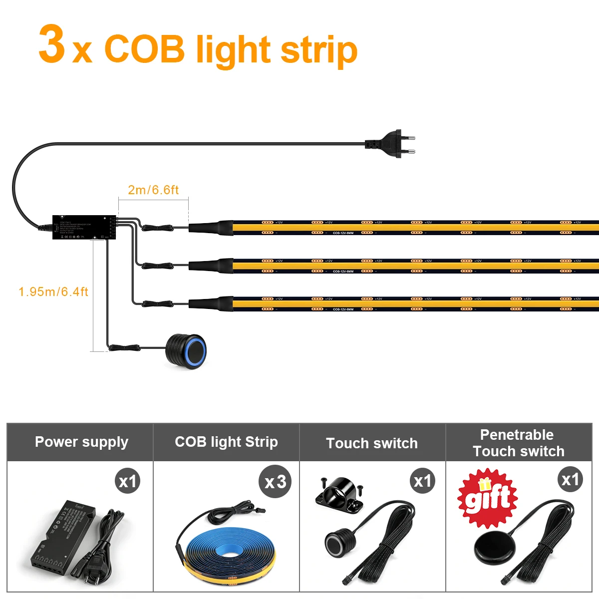 Acoustic Wood Grille Curtain Wall Panel LED Light Strip Black PCB COB Kit Double Touch Sensor Dimmable Switches ,No Hole Install image 3